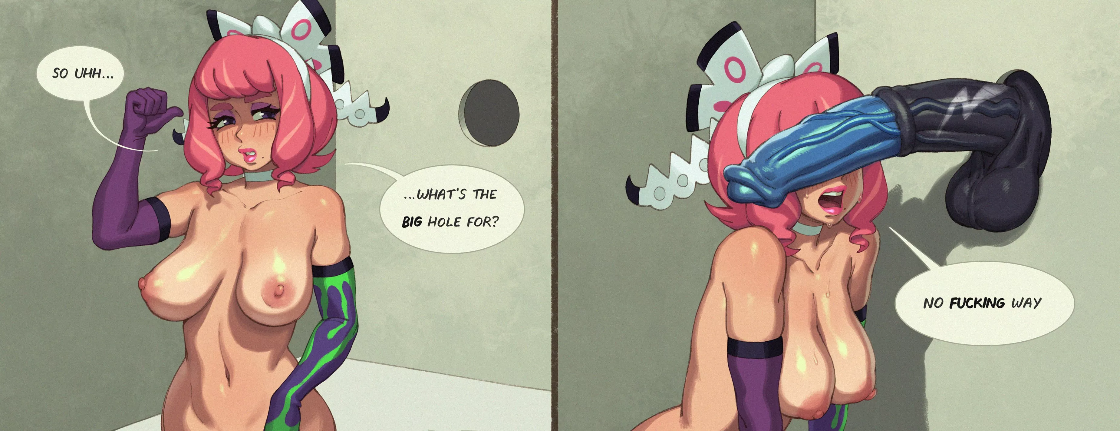 Klara finds a large one at the glory hole (Riz Draws)