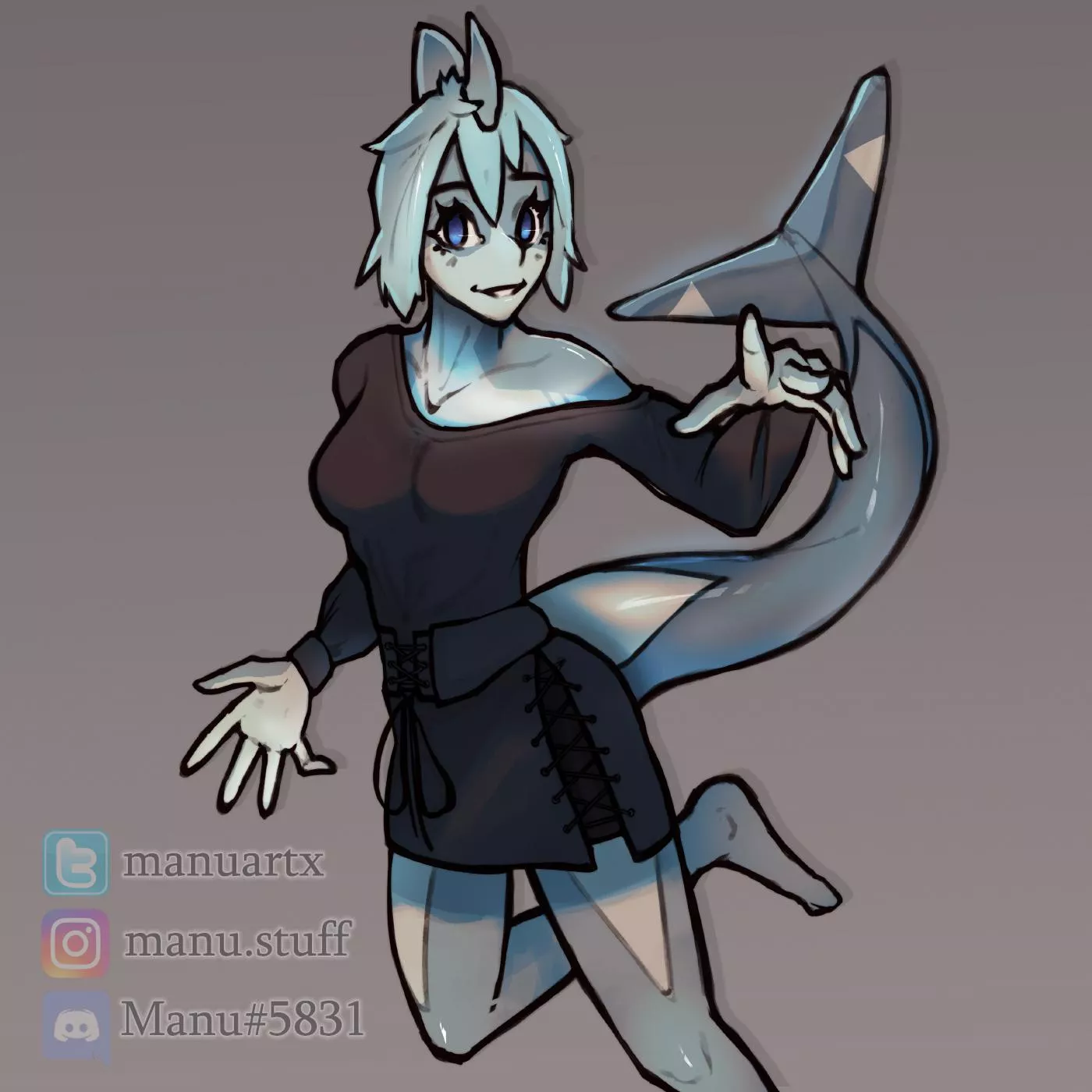 Last doodle - cute shark girl! [art by me, @manuartx on twitter]