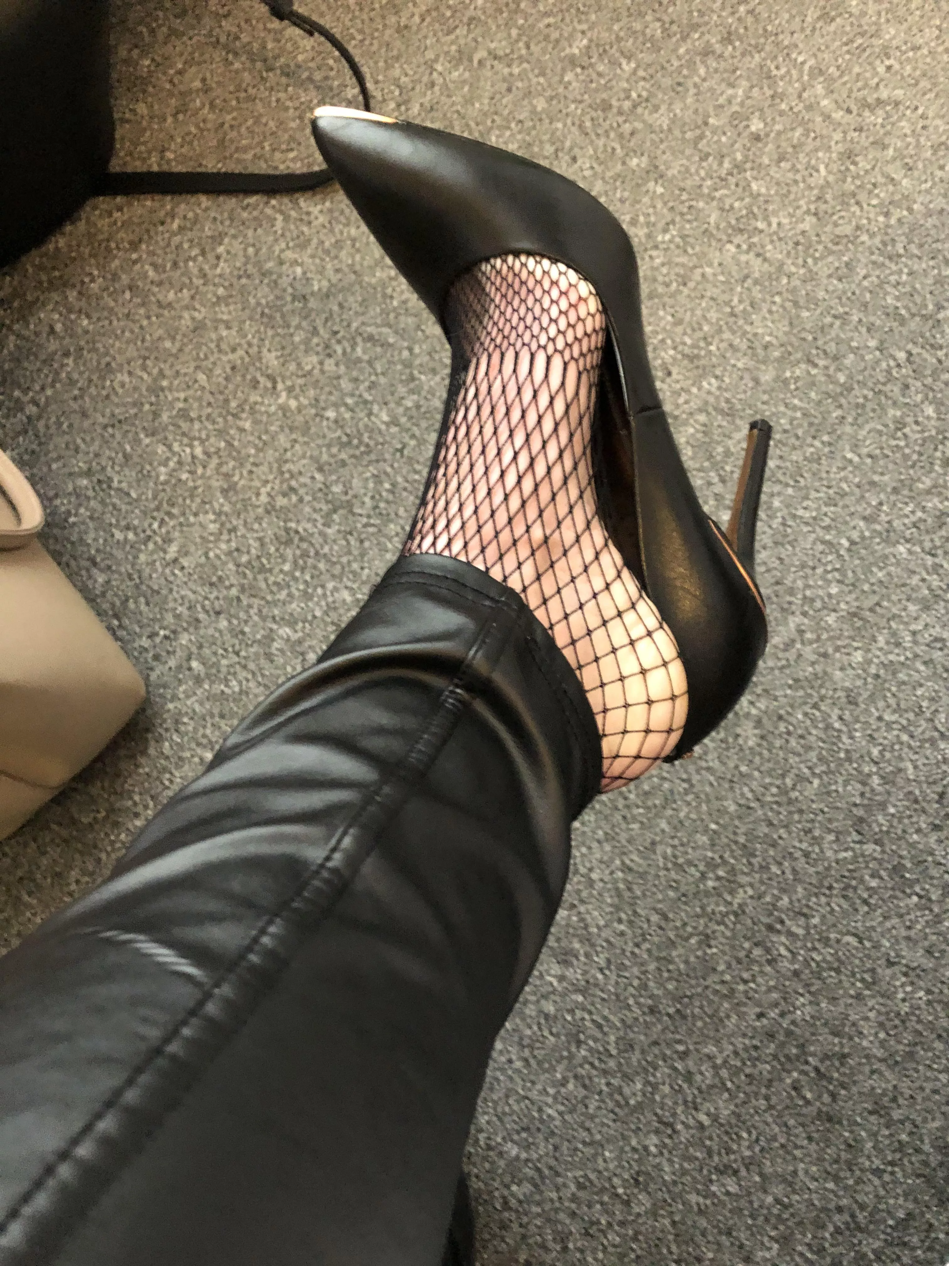 Leather fishnets and heels 👠