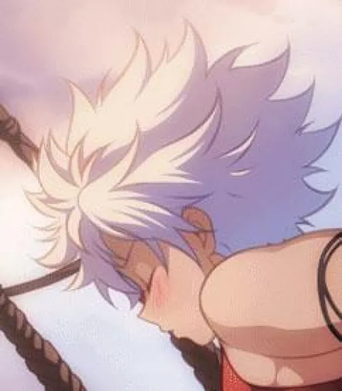 LF Color Source: 1boy, white hair, short hair, blushing, from side. face focused, bangs, short sleeve, red shirt, rope