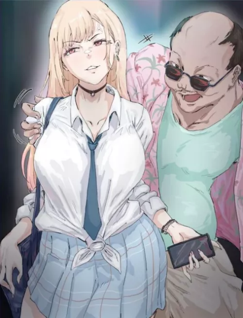 LF Color Source: 1girl, 1boy, kitagawa marin, my dressup darling, ugly man, ugly bastard, ntr, fat man, gyaru, choolgirl