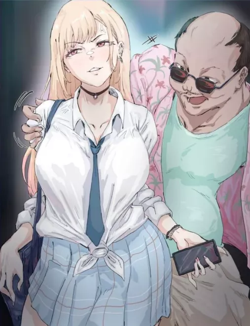 LF Color Source: 1girl, 1boy, kitagawa marin, my dressup darling, ugly man, ugly bastard, ntr, fat man, gyaru, choolgirl