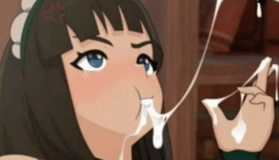 LF color source, 1girl, angry, black hair, eating cum , blue eye