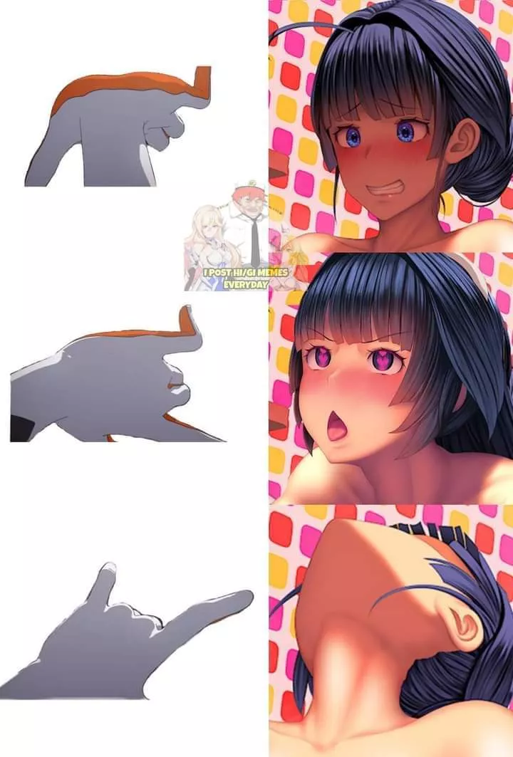 LF color source: 1girl, blue_hair, blue_eyes, heart_eyes, ahoge, tongue_out, blush, meme