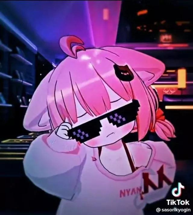 LF Color Source: 1girl, pink hair, hair ribbon, bangs, hair ornament, cat ears, tiktok, sasorikyogin, hoodie, nyan, glasses, meme glasses, blush