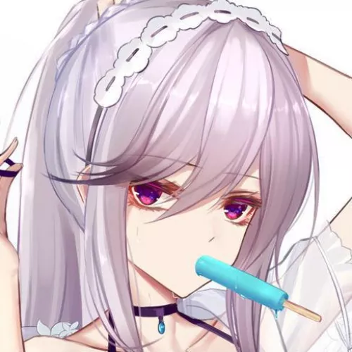 LF Color Source: 1girl, purple hair, long hair, purple choker, purple eye, blue popsicle, white hairband, purple hair tie, Azur lane