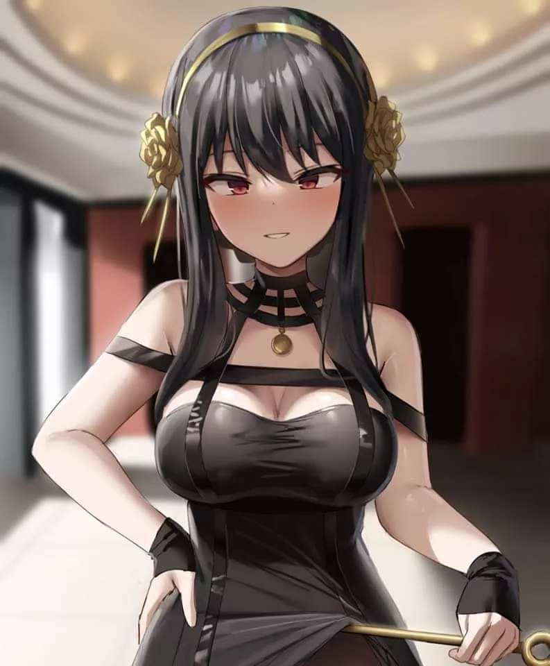 Lf color source: 1girl, yor forger, black hair, red eyes, looking at the viewer, black dress, hair ornament, blush, smile Lf color source: 1girl, yor forger, black hair, red eyes, looking at the viewer, black dress, hair ornament, blush, smile