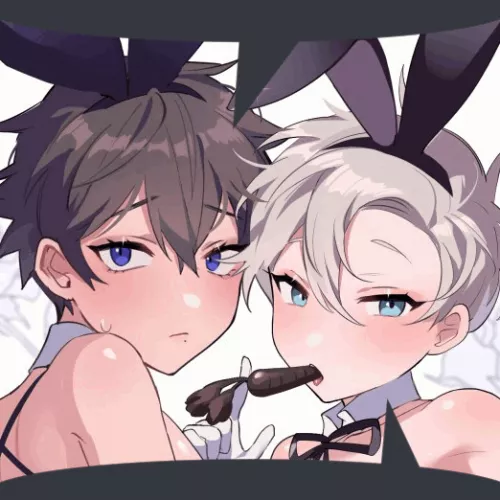 LF color source: 2girls, black hair, brown hair, bunny girls, tomboys, blue eyes