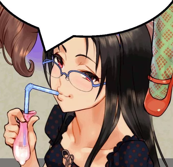 Lf color source: black hair, glasses, red eyes, condom, drinking, red shoes, brown hair, straw
