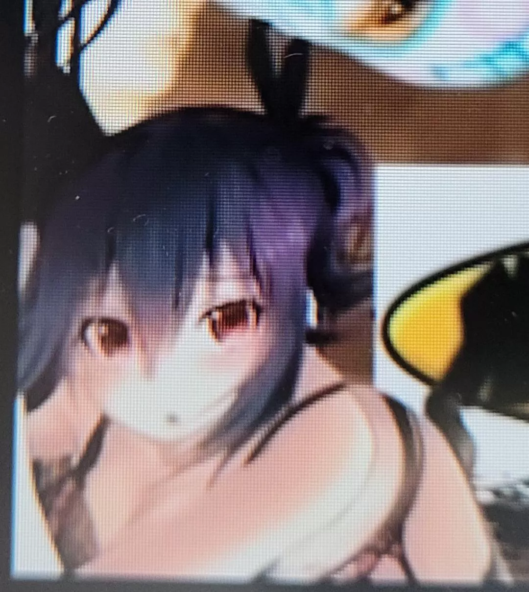 LF Color Source: Dark blue hair, black ribbons, black lingerie, red eyes, white skin, blushing