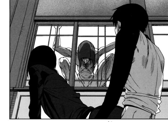 LF Mono Source 1girl, 1boy, clothed, monster, window, wtf