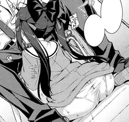 LF Mono Source: 1girl, 1boy, twintails, ribbon, blowjob, foreign language, schoolgirl uniform, white panties