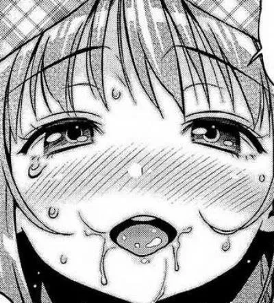 LF Mono Source: 1girl, face focused, black hair, hair between eyes, eyes open, mouth open, blushing, sweating, drooling, saliva, looking at viewer, tear drop/crying