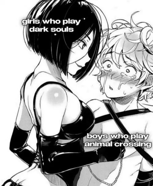 LF Mono Source: Femdom, short hair, 1boy, 1girl, bondage, straps, crying, blushing, leash, dark hair, light hair, dark eyes