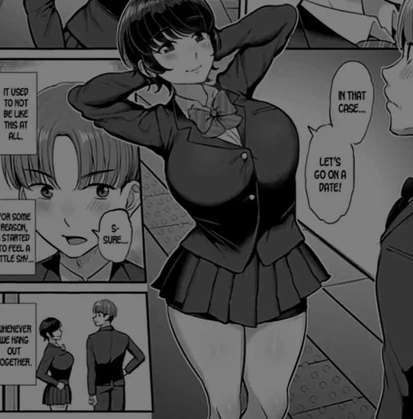 LF Mono source: “in that case… let’s go on a date! S-sure… it used to not be like this at all.. for some reason, I started to feel a little shy… whenever we hang out” school uniform, pixie cut, 1boy, 1girl, big boobs, someone said it was ntr 