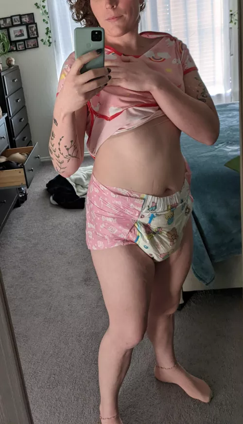Littletude onesie and an only sliiiiiightly wet littleforbig nappy :3 promise!
