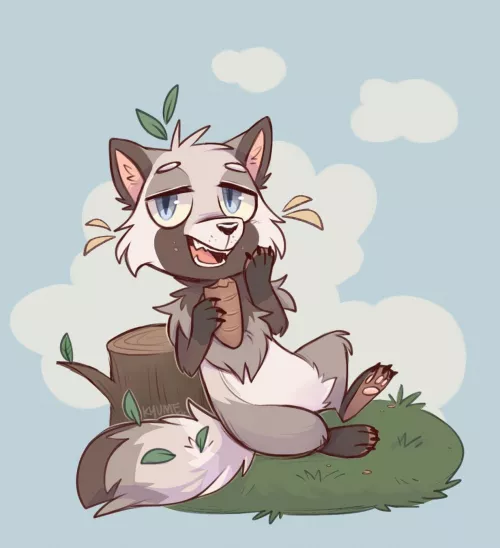 Local tanuki enjoys baguette [art by me @kazunekomor]