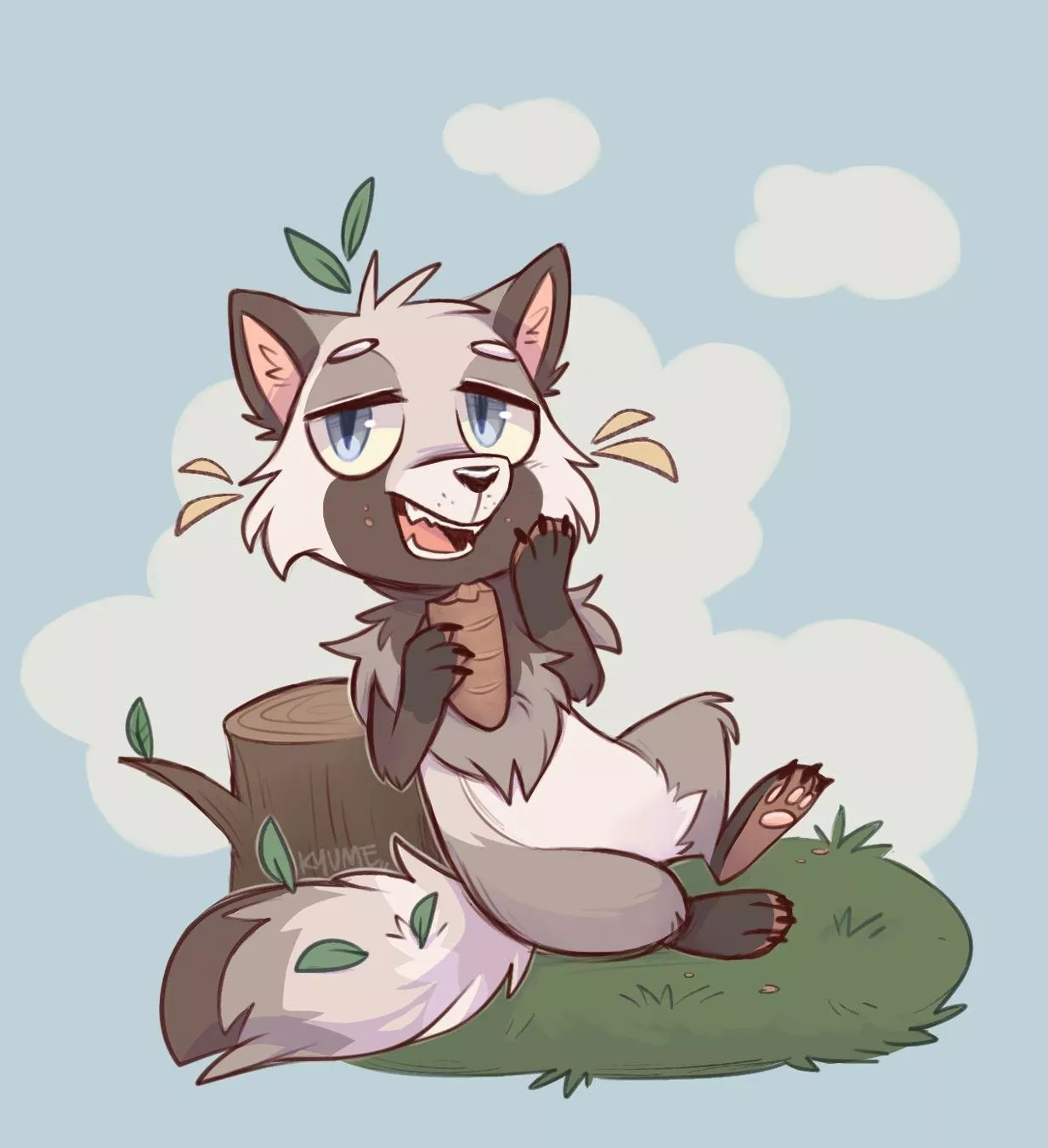 Local tanuki enjoys baguette [art by me @kazunekomor]