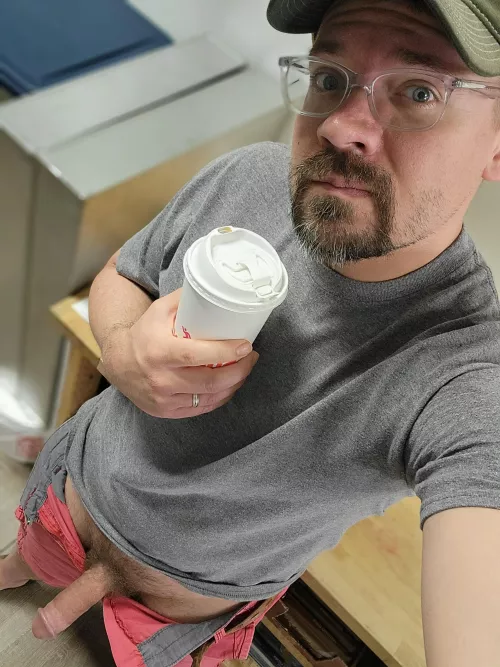 Long day means big coffee. It is one of those days where my cock doesn't want to go soft.