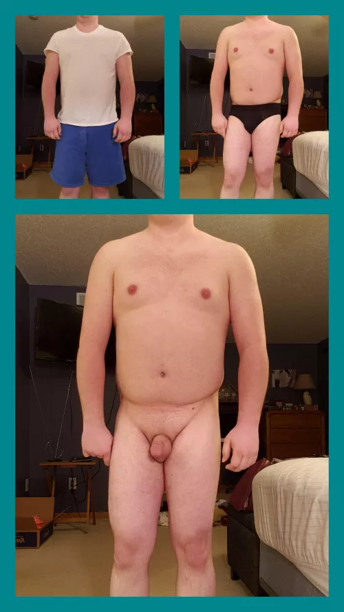 [M] 29, 200 lbs, 5 ft 9 in. Here's a collage I made of a full body shot from clothed to semi-naked to full on butt naked. Just take it off when you feel like it!