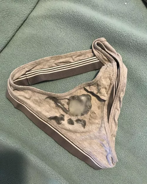 Mailed my sluts panties to a fellow redditor and here was the result! Anyone want a pair?