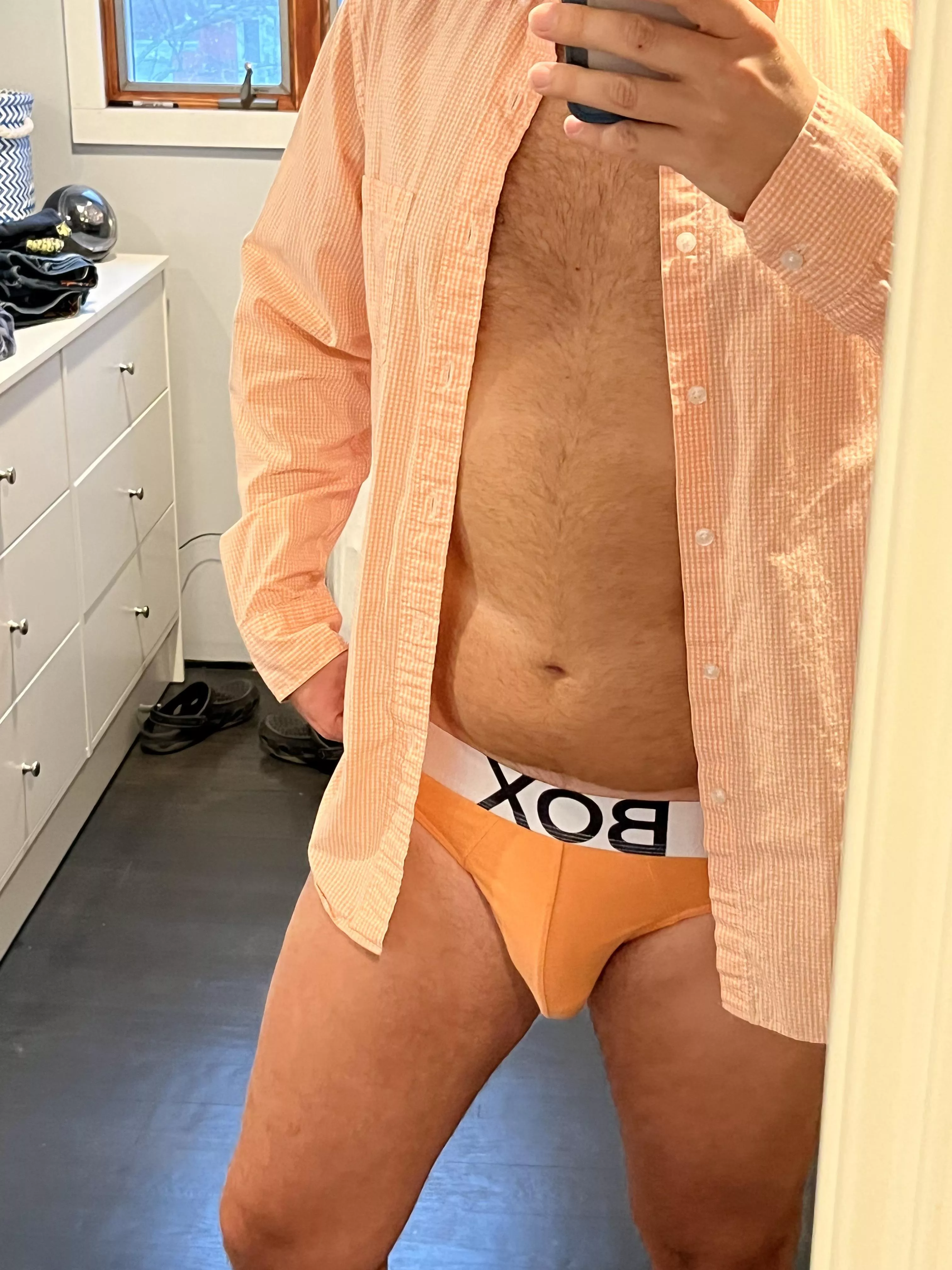 Matching shirt and briefs today.