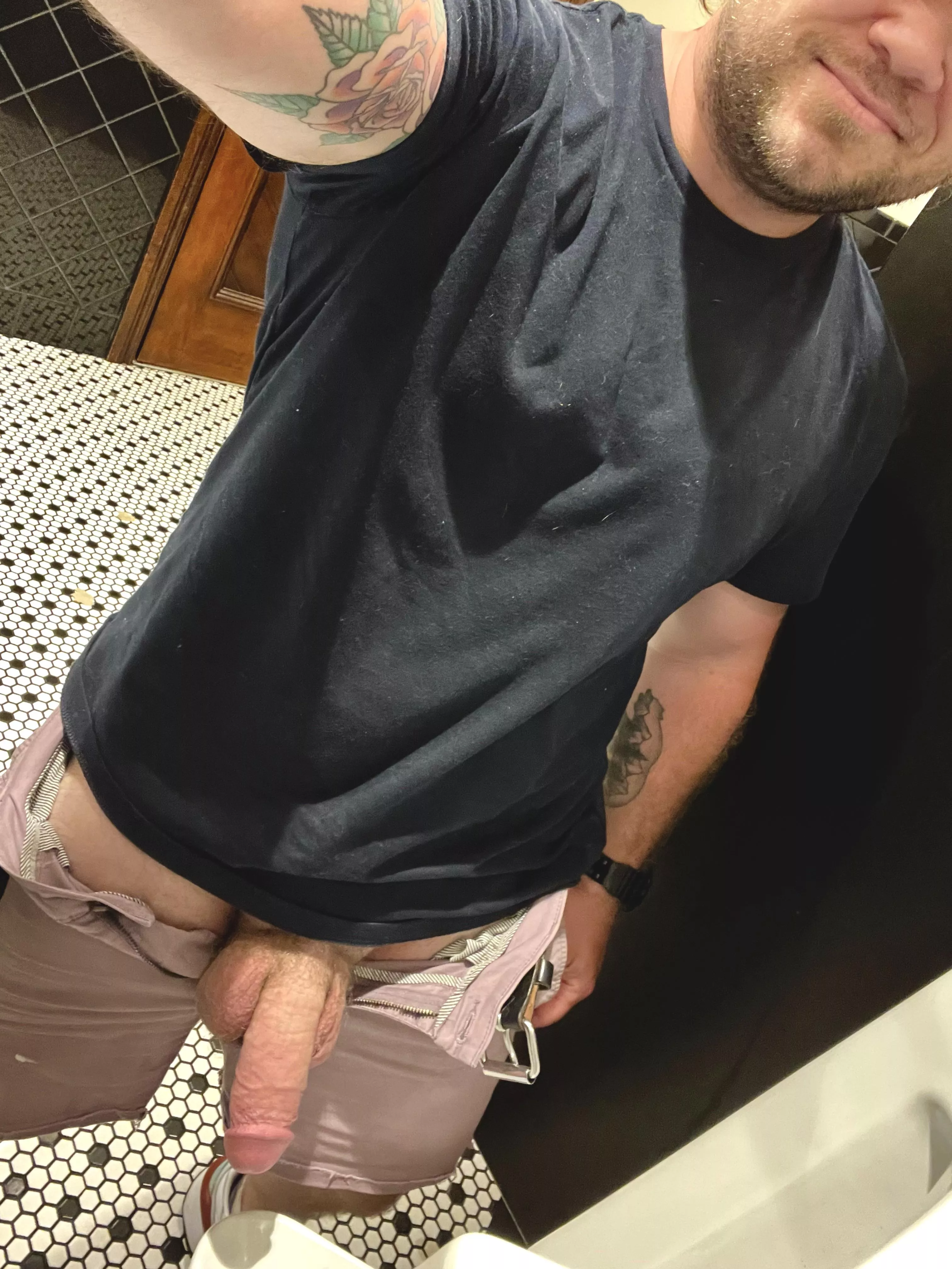Meet me in the bathroom and show everyone how a slut cleans a stinky cock