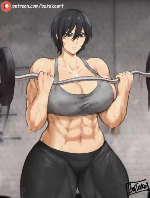 Mikasa hulking up at the gym (Batako) [Attack On Titan]