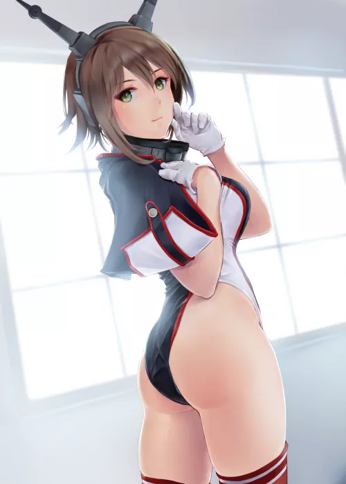 Mutsu Swimsuit From Behind Looking Back (Wa) [Kantai Collection]