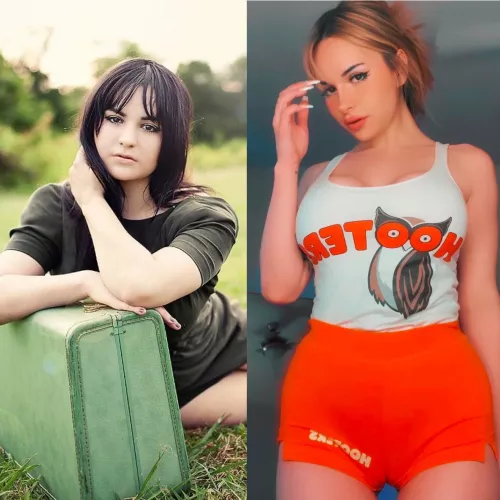 My before & after! Such a journey that Iโm so thankful for! I love being a bimbo! Forever ๐งก