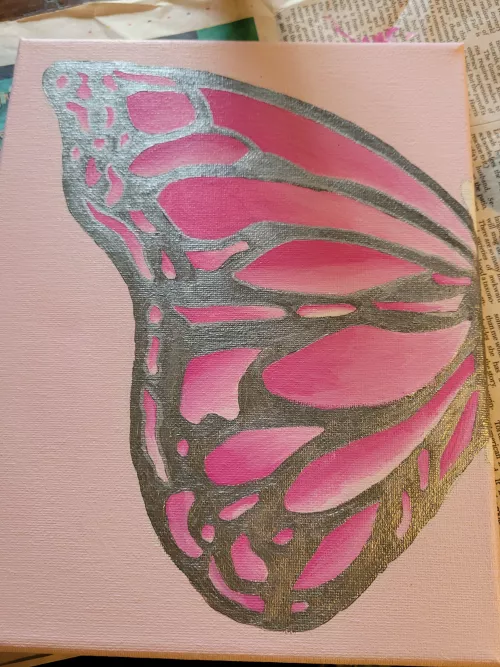 My daddy is spending time with some friends, so I'm working on adding details to a butterfly painting of mine. βΊοΈ With the additional support from My Hero Academia in the background.