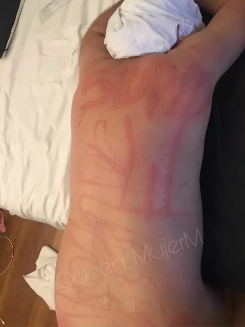 My good play toy took all his Goddess torture so well 😈 what do you think? Pretty mark eh?