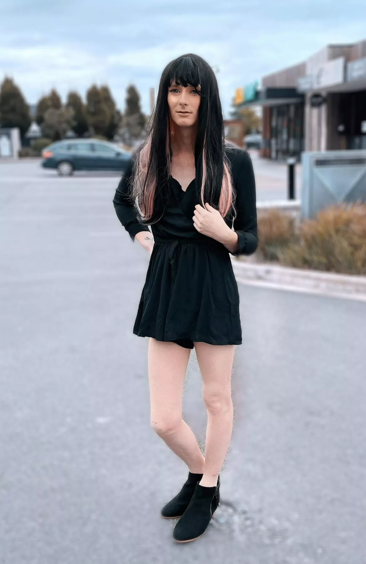 My post yesterday was my second “Official” set of photos & doing my complete transformation & going outside. This is a photo from my first time, and shows my full body, before I got my new purple wig I love! Finally accepted myself and made a