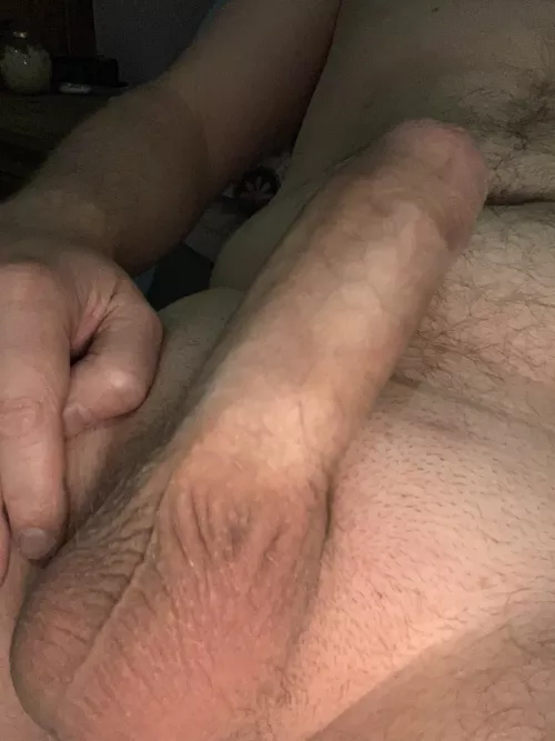 My thick uncut cock with the foreskin not rolled back for once. Who wants to play? DM me
