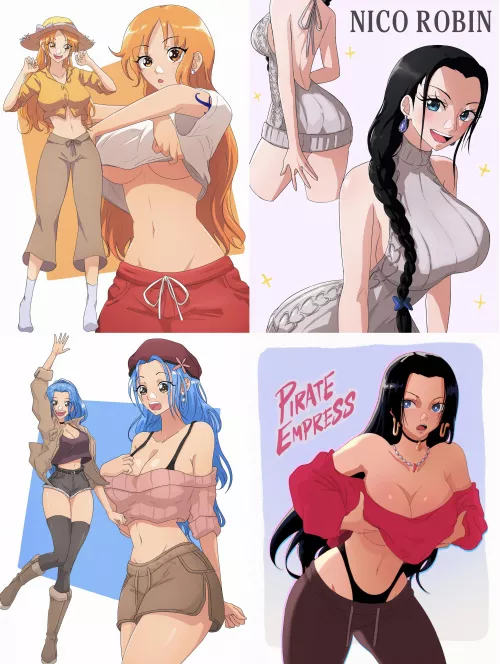 Nami, Robin, Vivi, and Hancock by OpalisArt