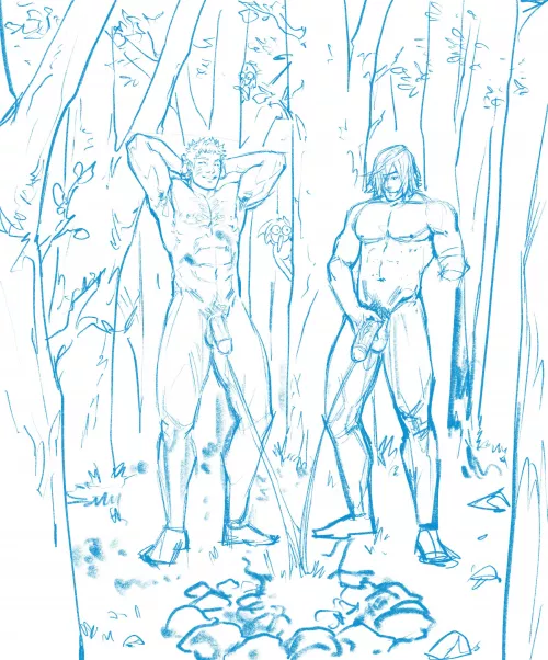 Naruto and Sasuke putting out the fire sketch by me