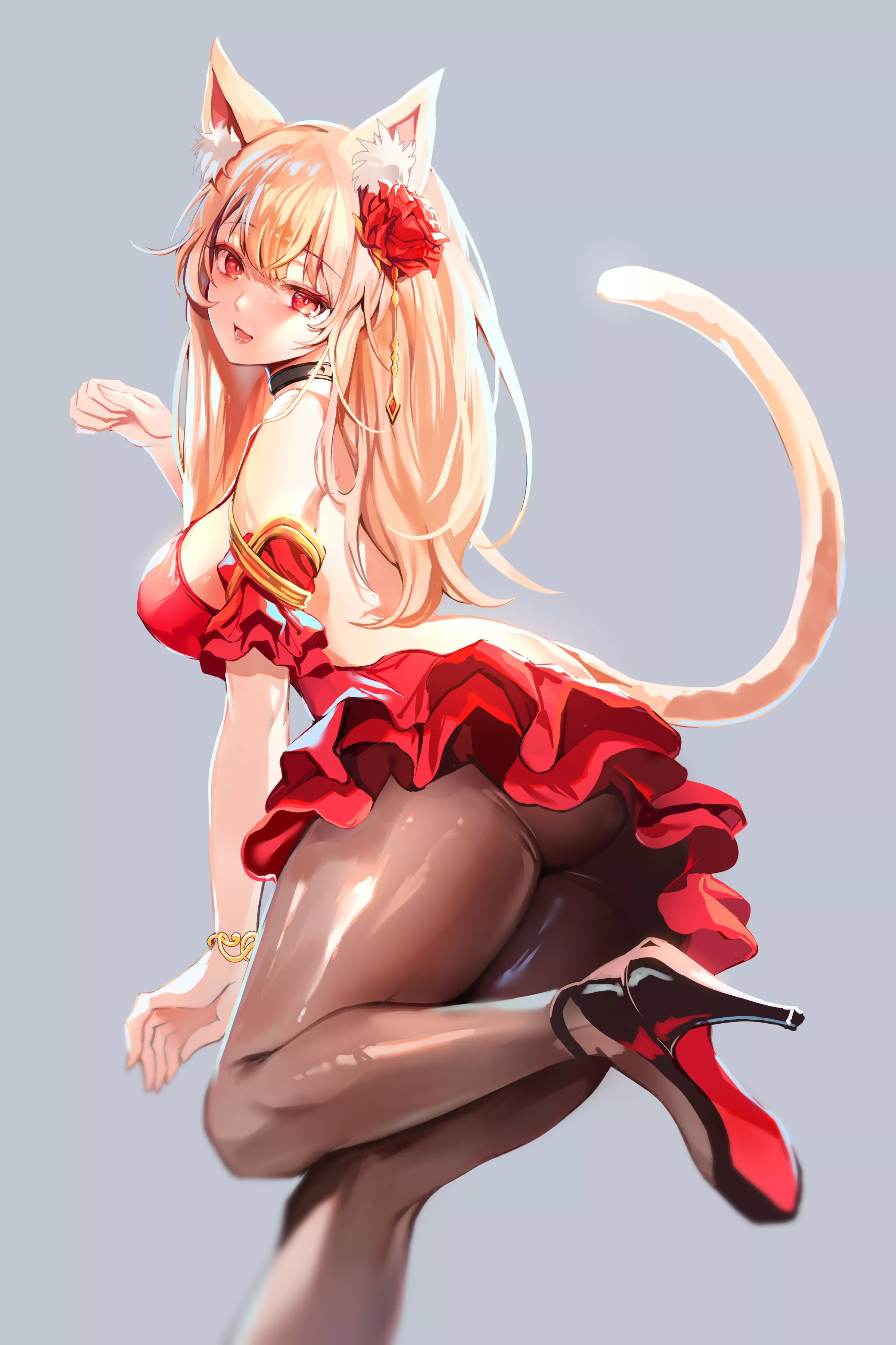 Neko in a red dress