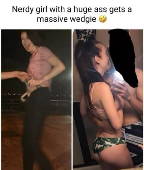 Nerdy girl with huge ass gets a massive wedgie