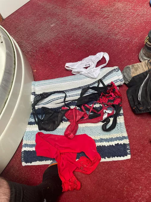 Nice stash of panties I have. Mix of my gf and her sister. Going to blow my load in one pair. Which one should I choose?