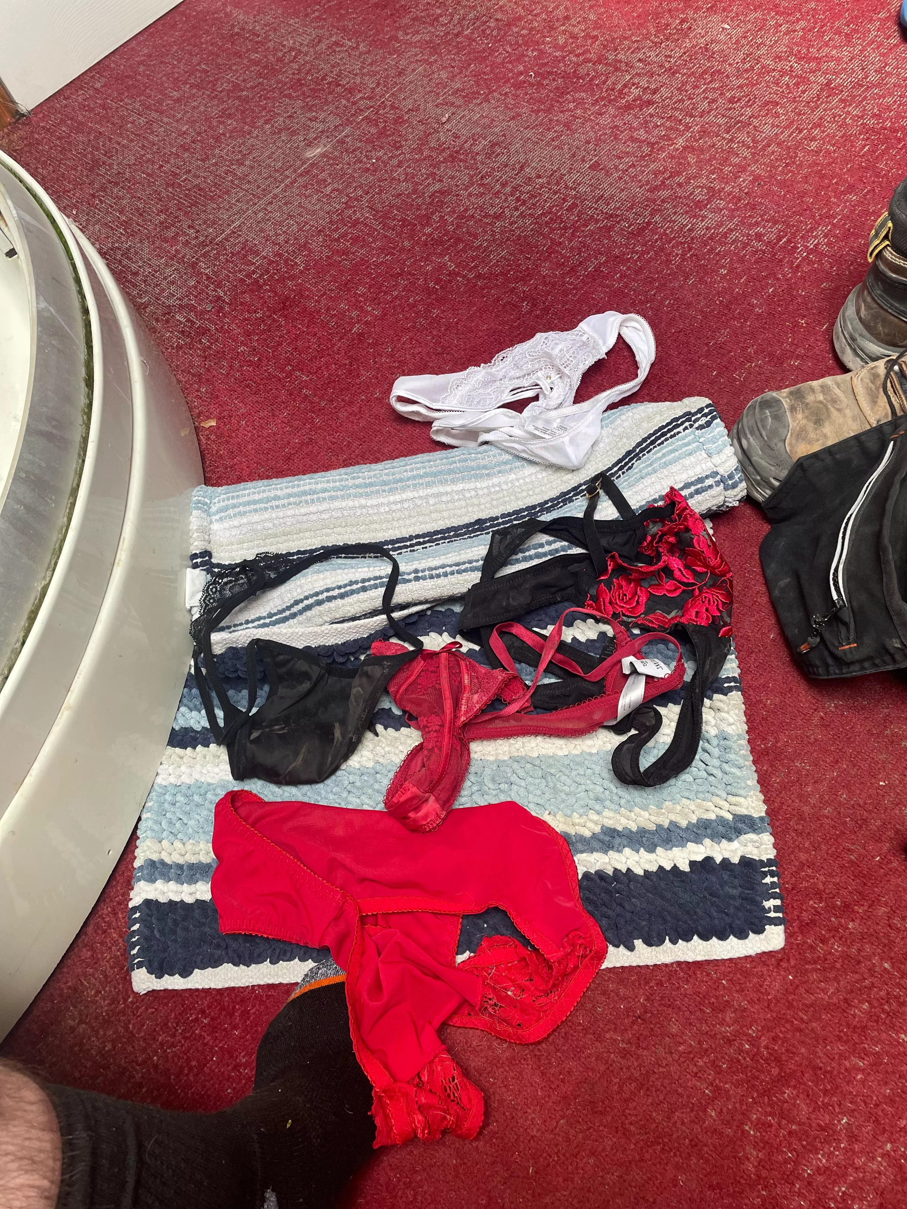 Nice stash of panties I have. Mix of my gf and her sister. Going to blow my load in one pair. Which one should I choose?