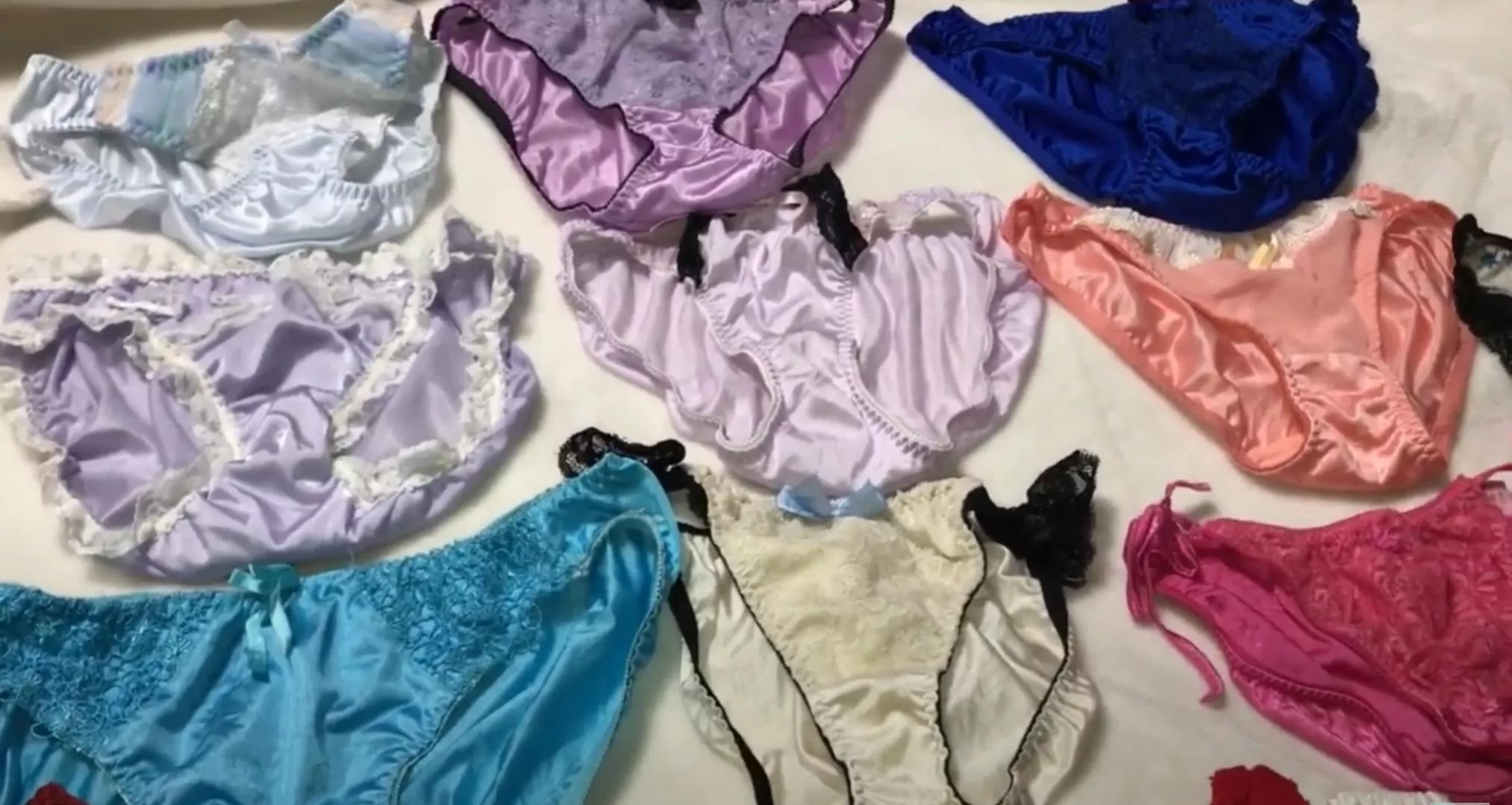 OMG did i panty raid on my sexy neighbor! Look at these erectifying satin panties and bras I can rub my dick and fuck! So pervy! 👙😝