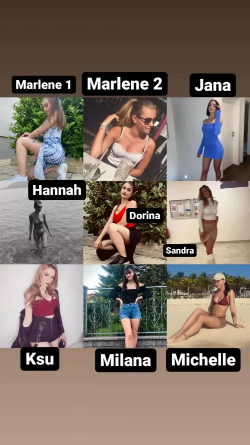 On which girl should i cum? 😏 Choose one and i send you more of her and take on pic which i should tribute 😏