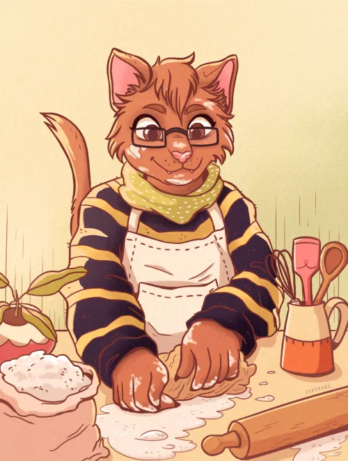 One of my last favorite commissions. How about cooking with this kitty? 💛