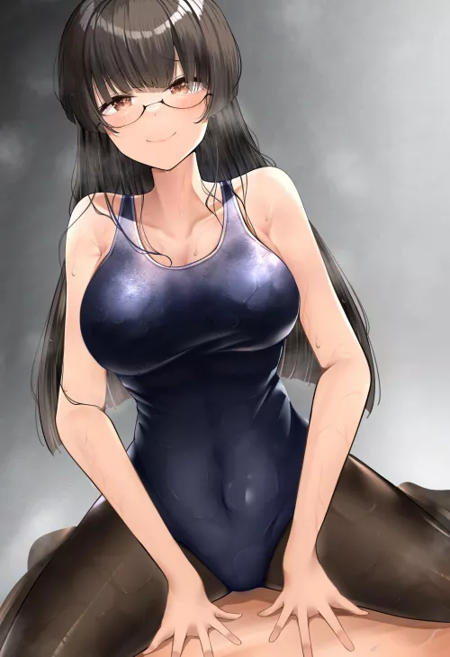 Pantyhose Under Swimsuit Glasses Girl On Top (Kaku Yone) [Original]
