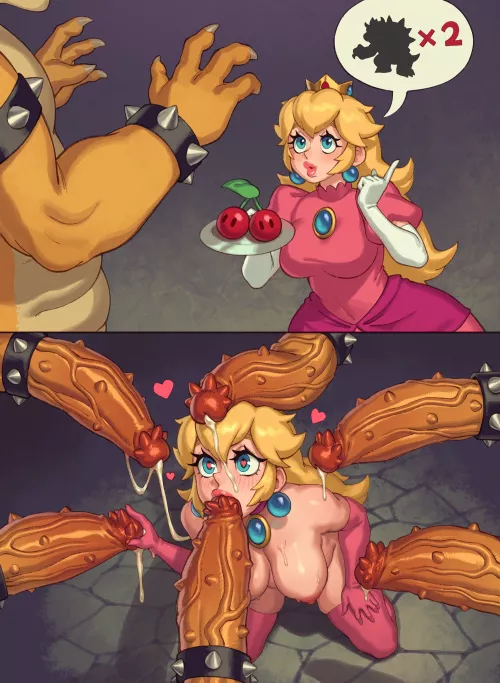 Peach blowbangs multiple Bowsers (Rizdraws)