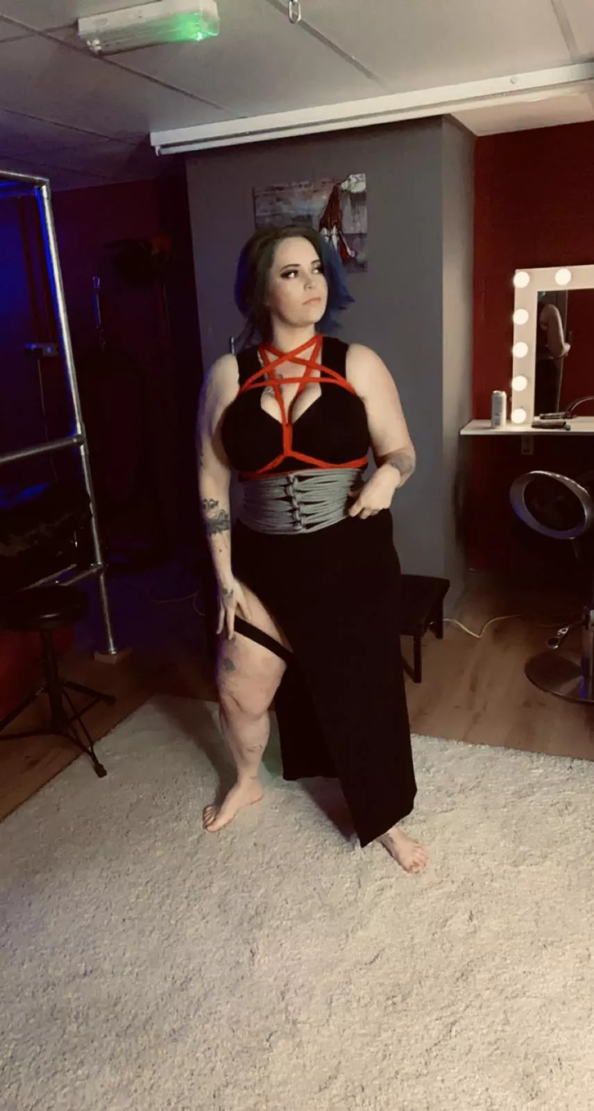 Pentagram, corset and a little garter, courtesy of my partner