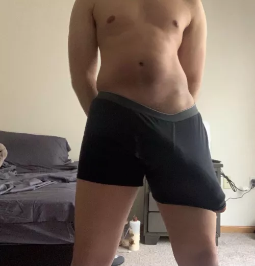 Poking out, underwear can hardly contain it 😭