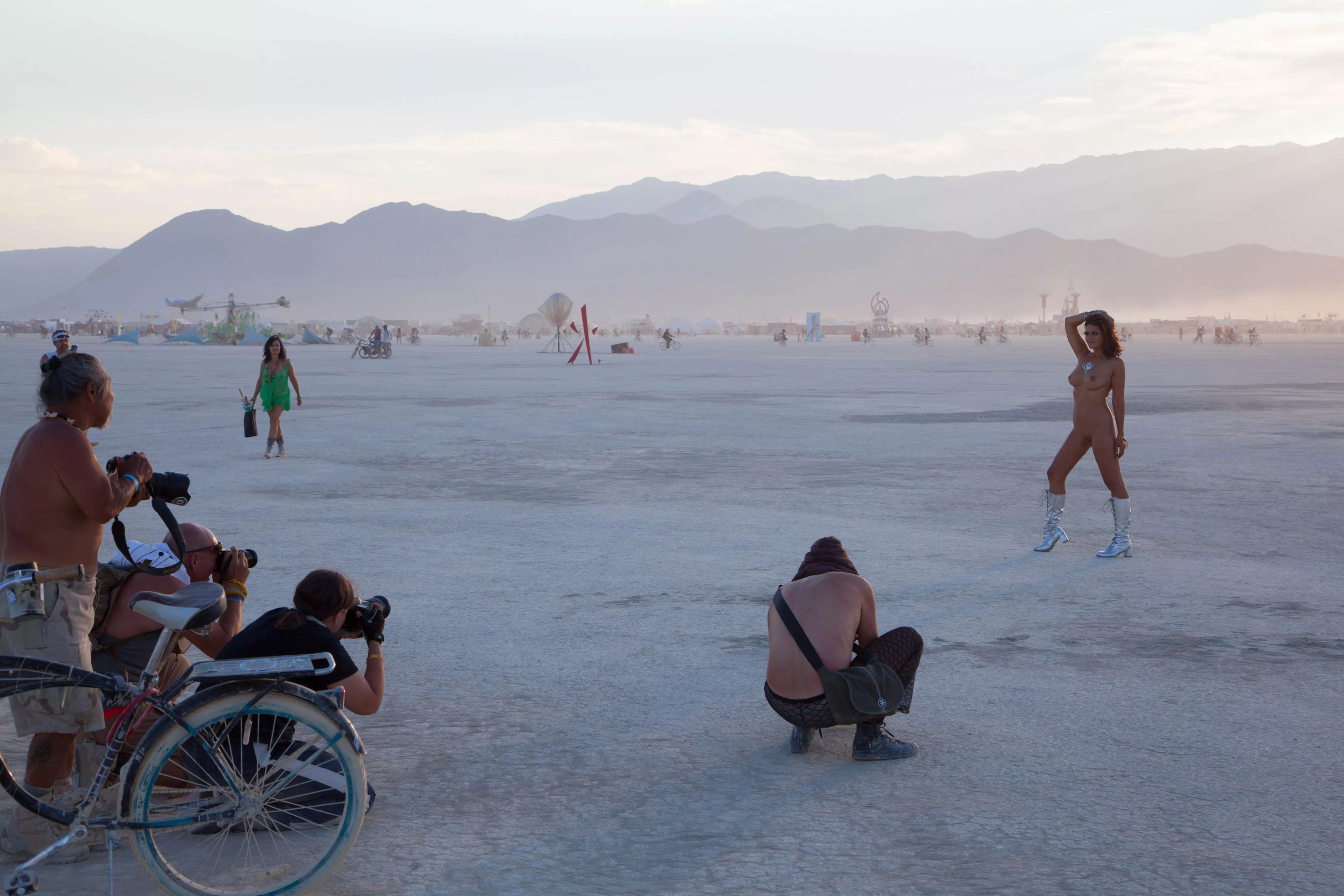 Posing for a crowd of random guys at Burning Man