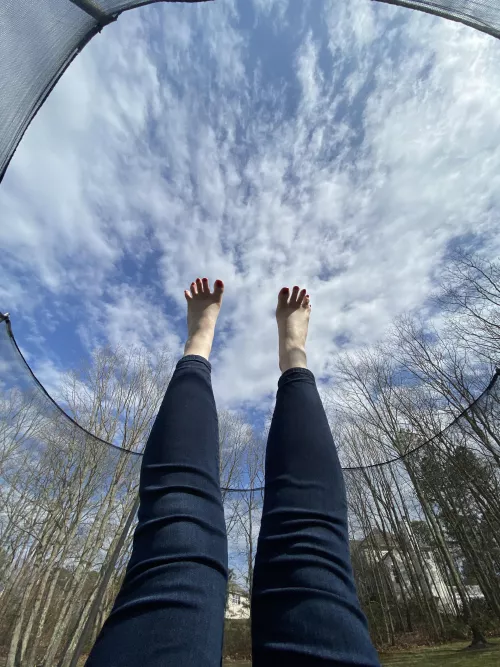 POV I’m on the trampoline with my feet in the air, what’re you doing?