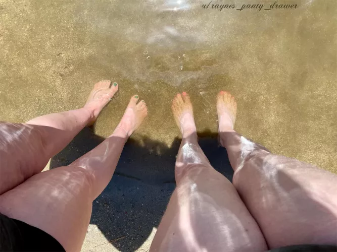 POV you look down to see our feet in the water
